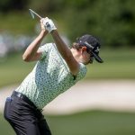 Nicolas Echavarria of Colombia plays a stroke from the No. 4 tee during the second round of the Masters at Augusta National Golf Club, Friday, April 11, 2025.